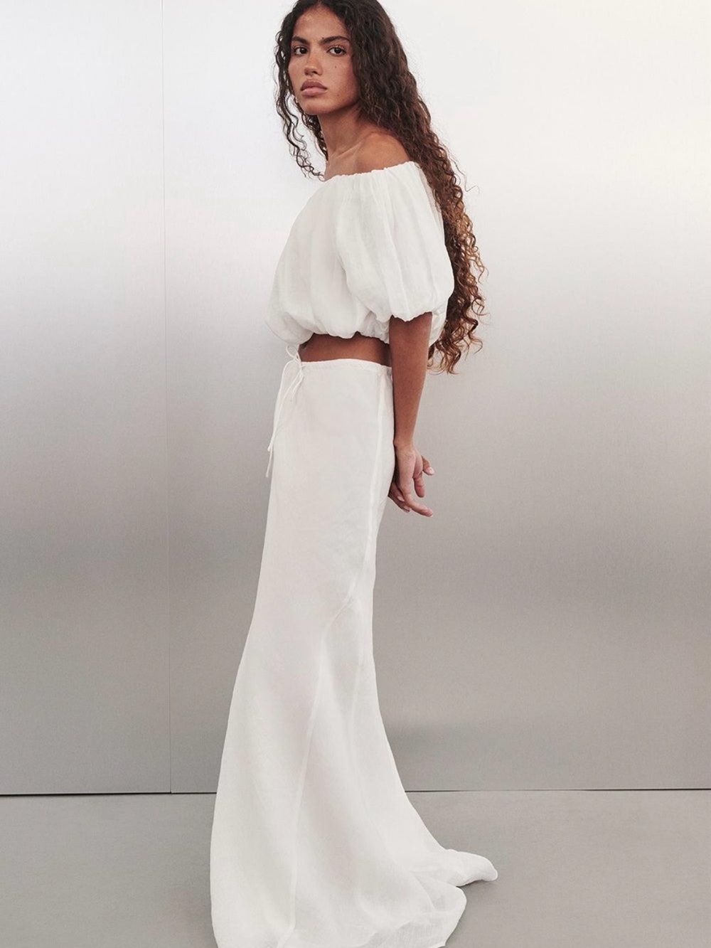 DISSH Maison white ramie bias maxi skirt US 2